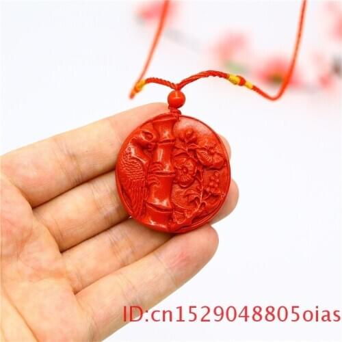 Chinese Necklace Woman Amulet Carved Jewellery Cinnabar Charm Organic Parrot Natural Red Pendant Gifts Fashion