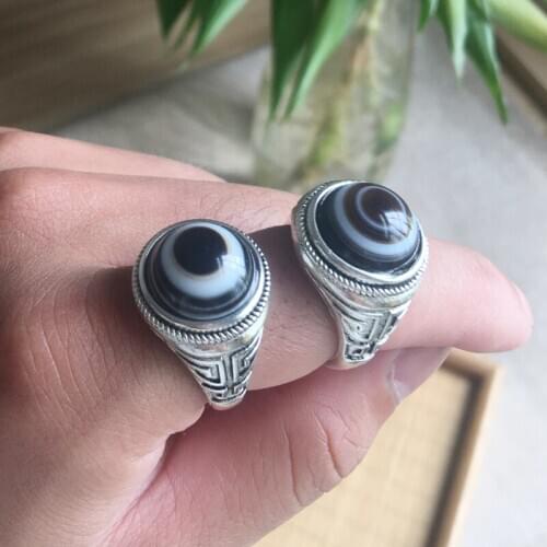 NATURAL UNIQUE DZI AGATE RING WITH 925 STERLING SILVER FOR MEN JEWELRY RINGS ADD CERTIFICATE 925 RING NATURAL STONE JEWELRY