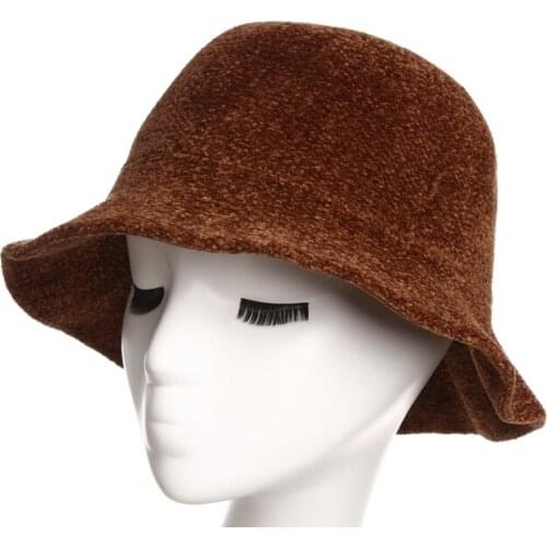 Brief edition chenille plush pot hat Autumn Winter knitted fashion elegant fashion cap Burr fisherman hat Hat for women