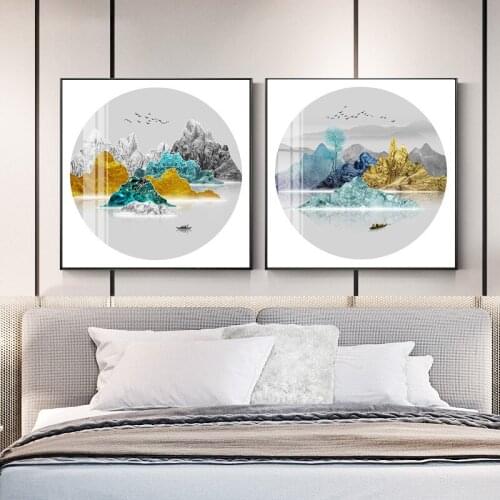 Creative Chinese style Landscape mountain birds modern decorative Painting Canvas Wall Art Poster for Home hotel office decor