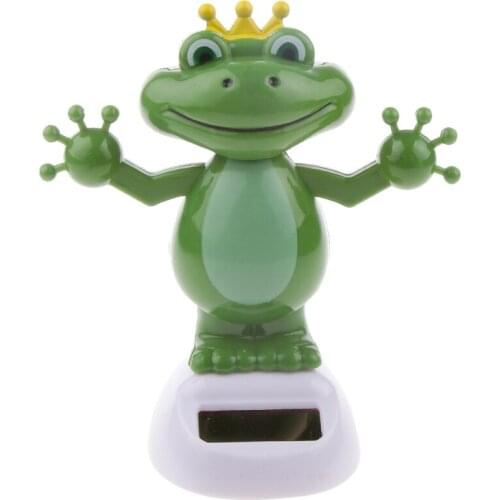 Solar Power Doll Dancing Frog Prince with Crown Bobble Head Solar Powered Indoor Toys Office Desk Car Decor Interior Ornament