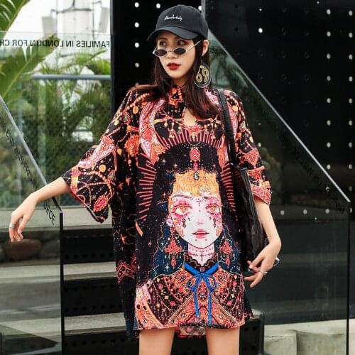 Summer Chinese Style Vintage Loose T Shirt Women Cartoon Casual Beijing Opera Partten T-Shirt