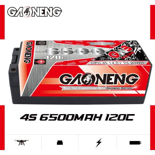 Gaoneng GNB 6500mAh 4S 14.8V 110C 5mm Bullet Hardcase LiPo Battery XT90/XT60/T/EC5 Plug for 1:8 1/8 four drive off-road RC Car