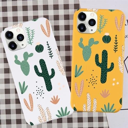 JAMULAR Cute Cartoon Cactus Phone Case For iPhone 7 11 Pro XS MAX X SE 2020 X XR 6 8Plus Green Plants Soft Silicone Cover Fundas