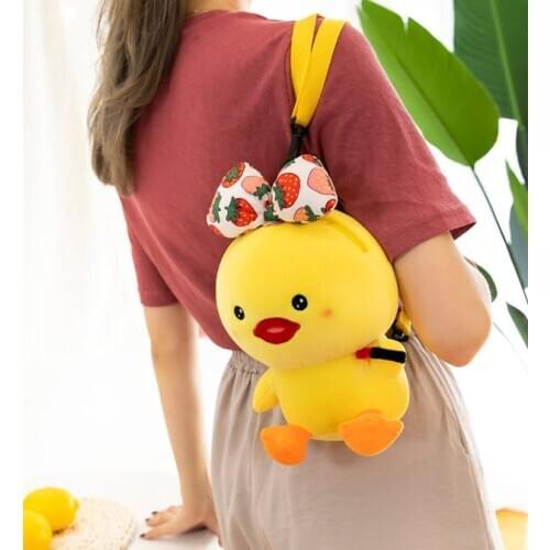 Cartoon yellow duck shoulders bag for girls Toy stuffed yellow duck storage bag Large capacity Fashionable shopping bag