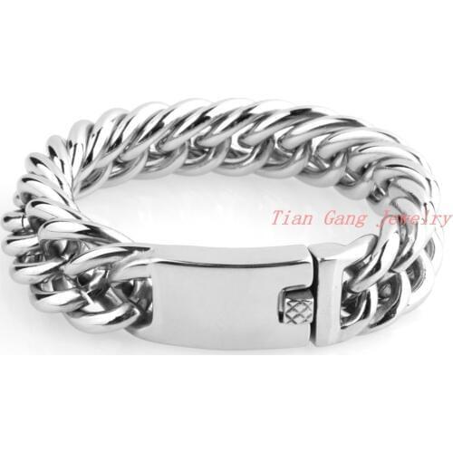 Men Bracelet Fashion Christmas Gift 22.5cm19mm Silver Color 316L Stainless Steel Chain Bracelets Wholesale Free Shipping