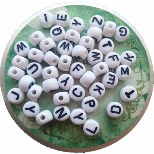 New Arrival 3000PCS/Lot 5*7MM Flat Round Coin Acrylic Letter Beads Assorted A-Z White with Black Printing Plastic Alphabet Beads