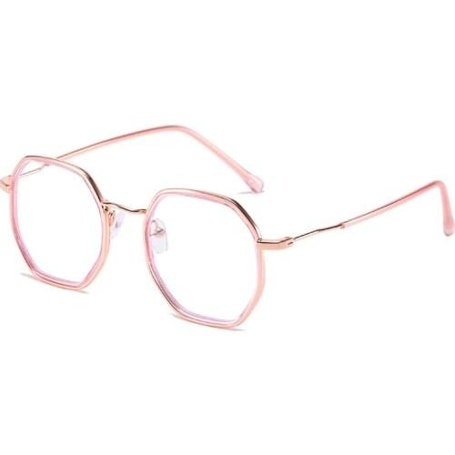 0 -1.0-1.5-2.0-2.5-3.0-3.5 ~ -6.0 Pink Hexagon Anti Blue Light Finished Myopia Eyewear Alloy Women Men Computer Glasses Diopter