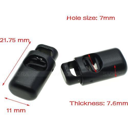 100pcs/pack Plastic Single Hole Spring Stopper Toggle Cord Locks End Black