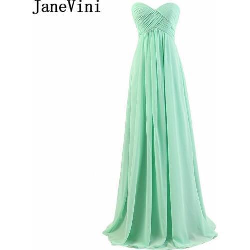 JaneVini Simple Chiffon Bridesmaid Dress Pleat Long Dress For A Wedding Party For Woman Mint Cheap Gown Sukienka Dla Druhny 2018