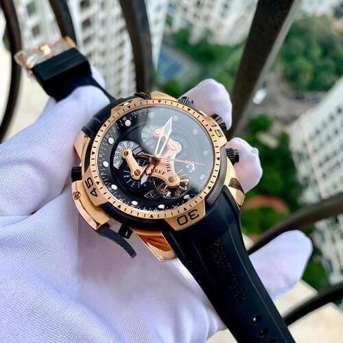 Reef Tiger/RT Designer Watches Men Big Dial Complicated Watch Perpetual Calendar Rubber Strap Watch Relogio Masculino RGA3503