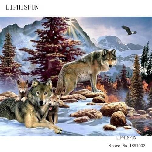 Needlework Diamond Painting Cross Stitch Diamond Embroidery Wolves Pictures Of Rhinestones Hobbies And Crafts Diamond Picture