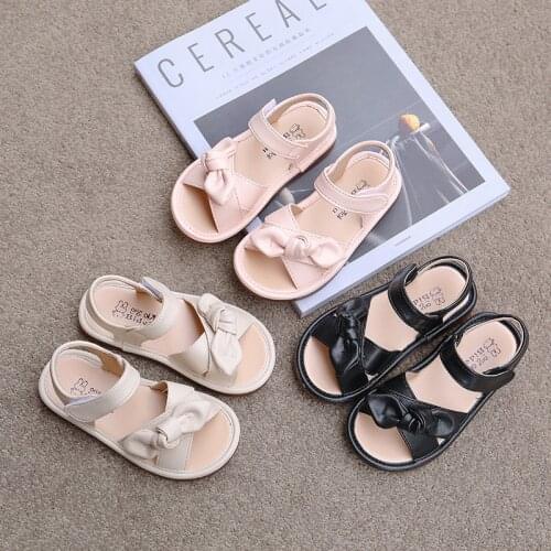 Baby Girls Sandals Toddlers Sandals 21-30 Black Beige Pink Bow-knot Kids Sweet Sandals Children Princess Summer Shoes Beach Cute