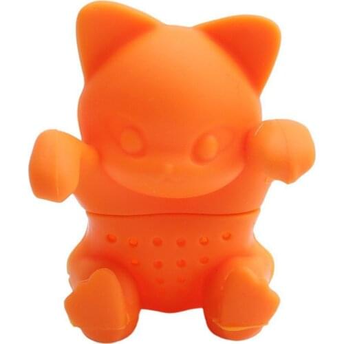 New Cartoon Cat Tea Strainer Shaped Blacktea Tea Infuser Food Grade Silicone Loose Leaf Herbal Spice Brewing Tools Orange