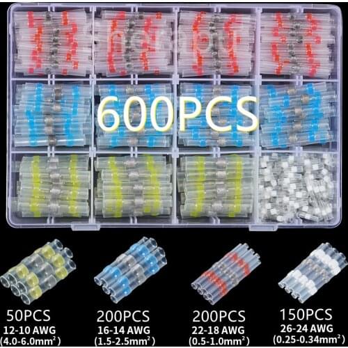 100/600PCS Heat Shrinkable Wire Connectors Waterproof Sleeve Butt Electrical Splice Tinned Solder Seal Terminal