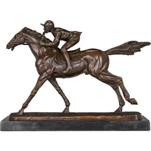 Horse Rider Statue Horse Racer Sculpture Hot Cast Bronze Modern Figurine Art Home Office Decoration