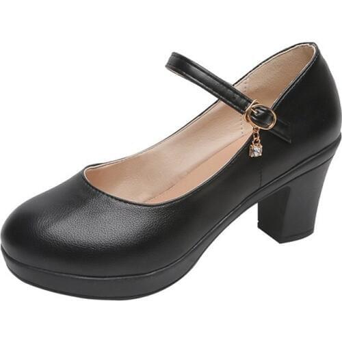 "Women Pumps Shoes Mary Jane Girl Round Toe Comfort Chunky Heels Shoes New High-heeled 2020 Spring Autumn High Quality Pu Style"