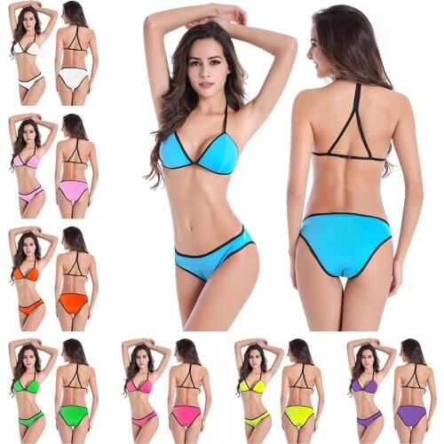 2021 New Summer Sexy Have Chest Pad Split Type Bikini Pink Green Orange Low Waist Bathing Suit for Woman Swimwear Swimsuit
