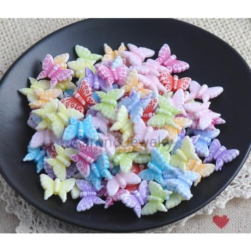 16x13mm 100Pcs Mixed color Acrylic Vintage Style butterfly Spacer Beads For Jewelry Making YKL0404X