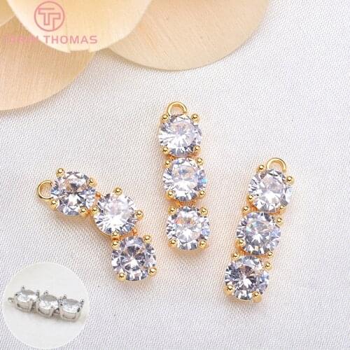 6PCS 6x20MM 24K Gold Color Plated Brass with Zircon explosion Three-chain Charms Pendants High Quality Diy Jewelry Accessories