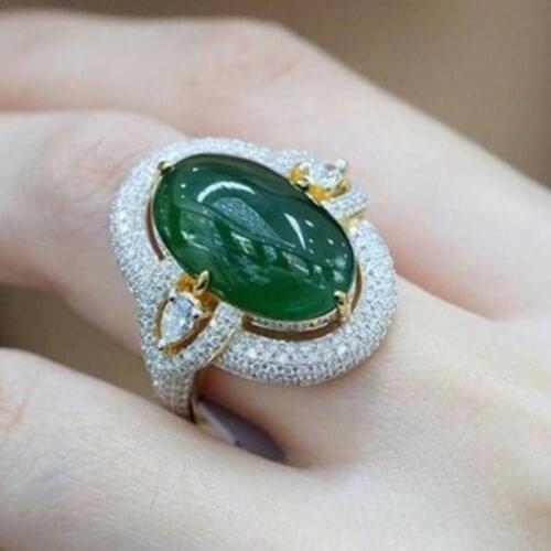 2021 Classic Luxury Oval Green Zircon Rings For Women Gold Color Female Jewelry Birthday Party Valentine Gifts