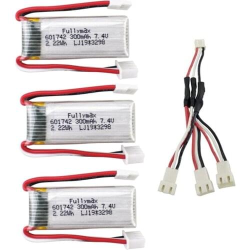 3Pcs 7.4V 300Mah Lipo Battery And 3 In 1 Charging Cable For Wltoys F959 XK DHC-2 A600 A700 A800 A430 Airplane Battery
