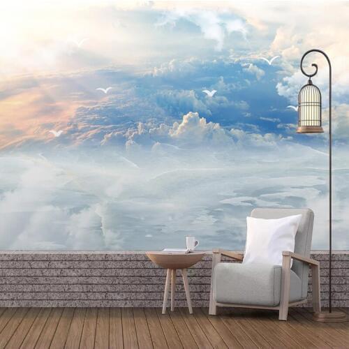 Custom 3D Wall Murals Wallpaper Modern Blue Sky And White Clouds Seagull Photo Living Room Sofa Bedroom Background Wall Painting