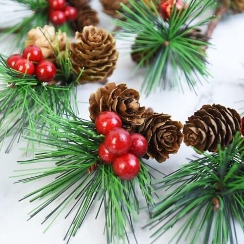 5Pcs Simulation Pine Needle Natural Pine cones Red Christmas Berry Xmas Decoration Home Floral Decor Fake Plant