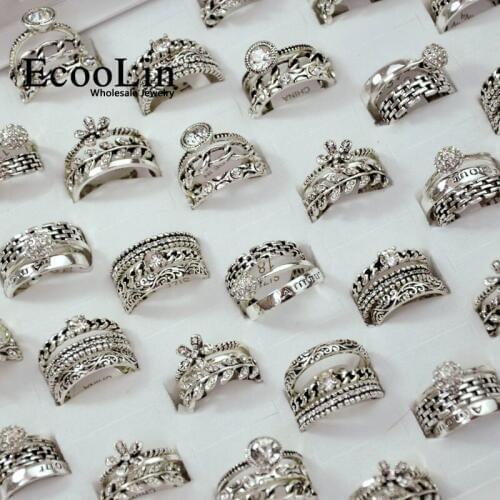 60Pcs 20Sets Hotsale 3 in 1 Zircon Ancient Silver Rings Set Girl Women Wholesale Jewelry Bulks Lot Free Shipping LR4044