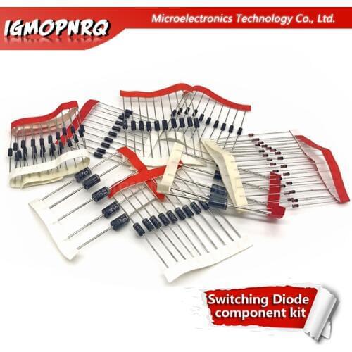 8values=100pcs 1N4148 1N4007 1N5819 1N5399 1N5408 1N5822 FR107 FR207 Switching Diode component diy kit