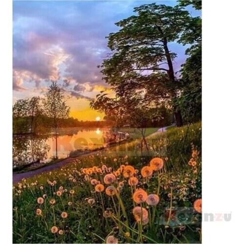 Kexinzu Full 5D DIY Square/Round Drill Diamond Painting "Flower Lake" 3d Diamond Embroidery Cross Stitch Decor Gift Ke055