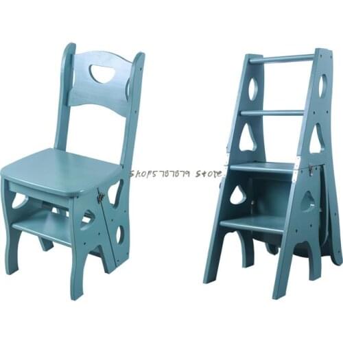 American Style Solid Wood Deformable Four Storey Multifunctional Folding Ladder Chair Indoor Climbing Ladder Wood Ladder Two-ste