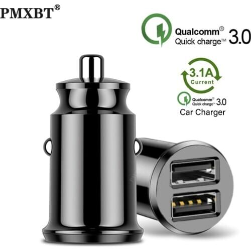 Mini USB Car Charger Quick Charge Q C3.0 For iPhone XR 8 Dual USB Car Charger For Samsung Xiaomi 3.1A Car Phone Charger Adapter
