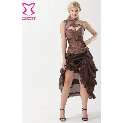 6XL Brown Leather Armor Corsets And Bustiers Vintage Steampunk Corset Dress Plus Size Gothic Burlesque Dresses Korsett For Women