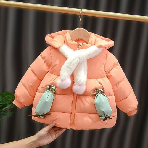 Kids Winter Jackets For Girls Hooded Plus Velvet Thicken Warm Infant Parkas Toddler Outerwear Tops Clothes Factory Price