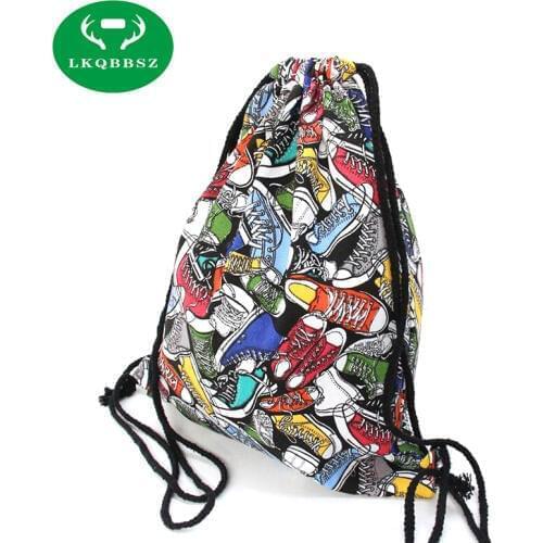 Travel Shoulder Bags Women Canvas Handbag Baclpacks Drawstring Shoes Storage Bags Schoolbags