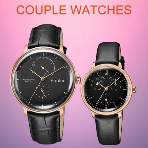 Fantor 2020 New Luxury Brand Quartz Watch Men Chronograph Leather Watch Women Quartz Wristwatch Fashion Couple Watch Lover Gift