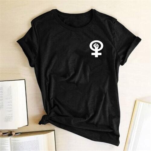 Feminist Women Tshirt Fist Chest Label Print Casual Funny Summer T Shirt for Lady Girl Tops Tees Hipster 2020 Drop Ship Clothes
