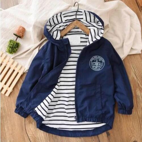 JY Boys' Spring Autumn Hooded Jackets Big Stripe Inside Children Outwear 110-160