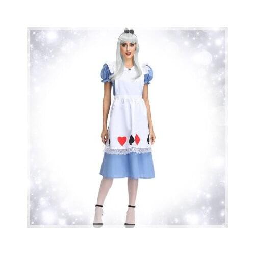 Halloween costumes for adults Fairy tale Alice in wonderland print maid dress Alice poker queen costume