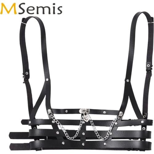 Gothic PU Leather Crop Top Women Sexy Harness Body Chest Belt Porno Hollow Punk Suspender Tanks Restraints Shoulder Waist Straps