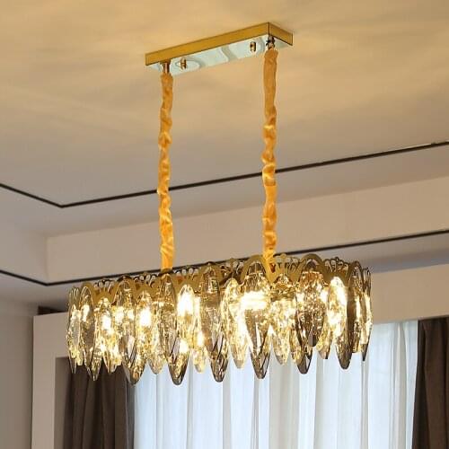 Manggic Moderne Kristallen Kroonluchter Voor Eetkamer Luxe Rokerige Grijs Cristal Lampen Korte Keuken Eiland Hang Lampen