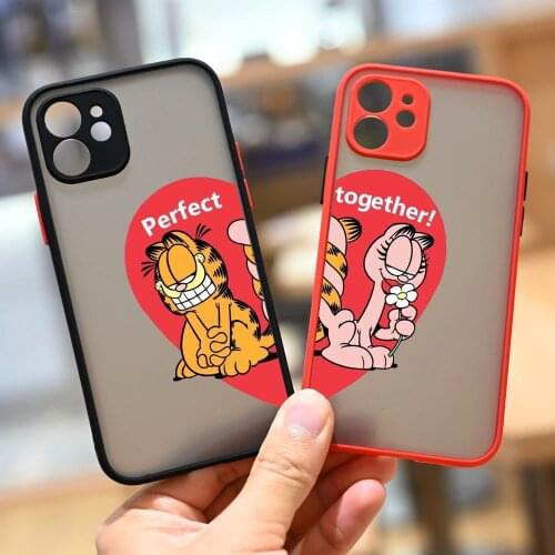 Cute Lovers Pairs Couples Garfield-Cat Pattern Cartoon Matte Phone Case for iPhone 11 12 Pro Max mini X XS XR 6s 7 8 Plus SE2