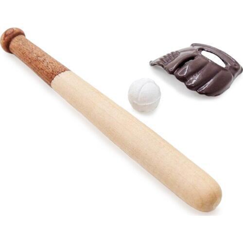 Odoria 1:12 Miniature Baseball Set- Bat Ball Glove Dollhouse Decoration Accessories