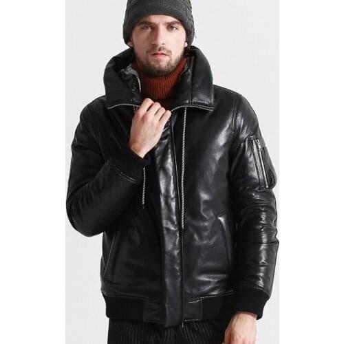 AYUSUE Geniune Leather Jacket Men Sheepskin Leather Goose Down Coat Winter Warm Thick Outwear Parka Hombre Invierno17-H25# MF380