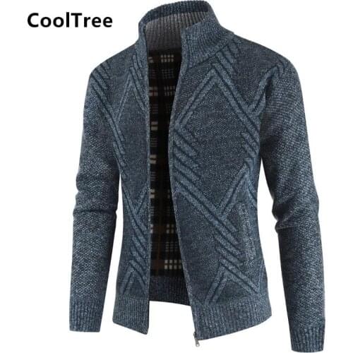 CoolTree Men Jackets Autumn Winter Solid color Stand collar Thick Warm Sweater Coats Male Slim Fit Zipper Fleece Cardigan Top
