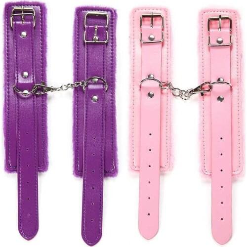 Candiway Adjustable Soft Fur Leather Handcuffs Adult Cosplay Games SM Bondage Restraint Erotic Toys For Couples 1Pair