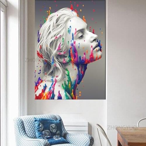 Colorful Paint on Face Women Canvas Painting Abstract Posters and Prints Wall Art Picture for Living Room Home Decor Cuadros