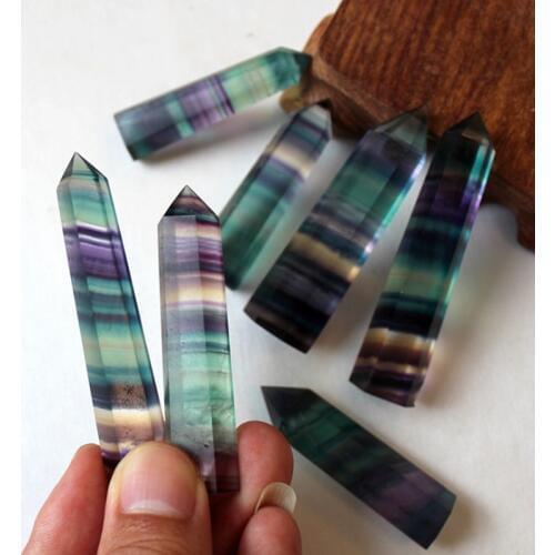 Natural Fluorite Crystal Colorful Green Fluorite Quartz Crystal Stone Point Healing Hexagonal Wand Treatment Stone D1