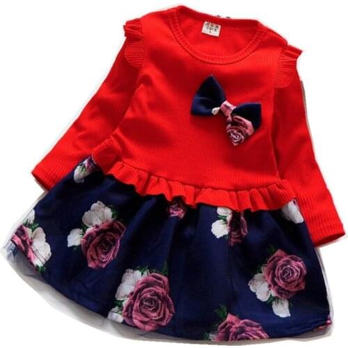 Autumn Winter Flower Pullover Mesh Kids Dress for Girl Clothing Baby Birthday Party Princess Dresses Baby Christmas Costume